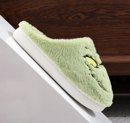 Christmas Plush Slippers Women Winter Warm Cute Home Green Haired Monster Slippers Funny Non Slip Cotten Shoes New Year Gift