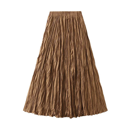UCXQ Simple Luxury Multi Solid Colors Pleated Skirt For Women's Large Hem Folds A-line Skirts Female 2024 Spring Autumn 23A7004