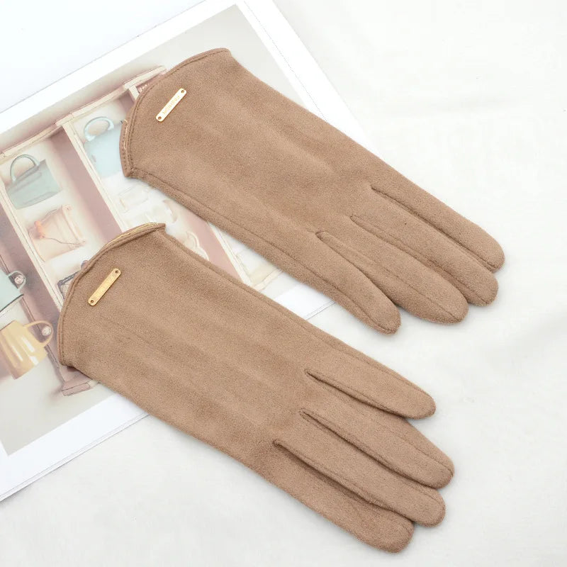 Women Autumn Winter Keep Warm Touch Screen Thin  Solid Simple Gloves Cycling Drive Suede Fabric Elegant Windproof