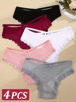 4PCS Women's Cotton Briefs Sexy Female Underpants Elasticity Comfortable Underwear Panties Lingerie S-XL  Solid Color Intimate