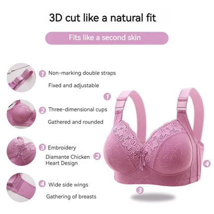 New Large Size Sexy Luxury Lace Non-steel Ring WOMEN'S Bra Push up Comfortable Four Rows of Buckle Thin Section Ladies Underwear