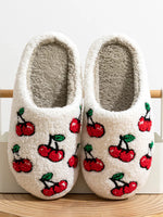 Cute Little Cherry Slippers Women Fluffy Cherries Fur Plush House Shoes Female Bedroom Comfy Home Flat Slip-on Slides New