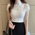 Fashion Woman Blouses Short Sleeve Summer Tops Blouse Women Turtleneck Knitted Blouse Shirt Women Tops Blouses DF4908