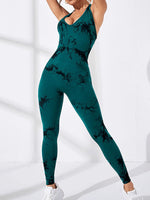 Women's Tie Dye Seamless Workout Jumpsuits One Piece Soft&Stretchy Fashion V-Neck Halter Open Back Yoga Sports Bodysuit