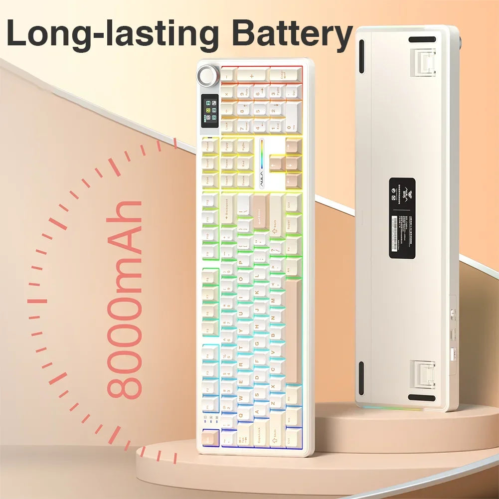 AULA F108 pro Wireless Bluetooth Keyboard Macro Gaming keyboard Gasket Hot-swap Full Size Keyboard with TFT Smart Display