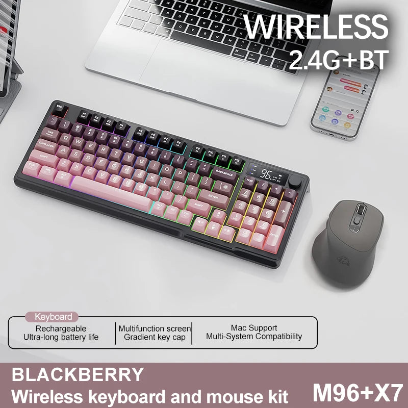 M96 Bluetooth Keyboard Wireless FREEWOLF Screen Gaming Keyboard,Electronic Screen, Multi-Device Connection,Ergonomics Gaming