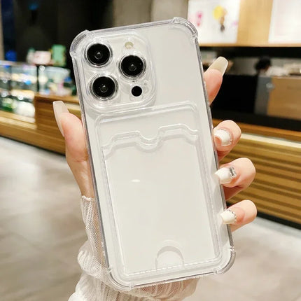 Transparent Card Holder Bag Case For iPhone 17 16 15 14 Plus 13 12 11 Pro Max Slot Wallet Back Cover For iPhone Shockproof Case