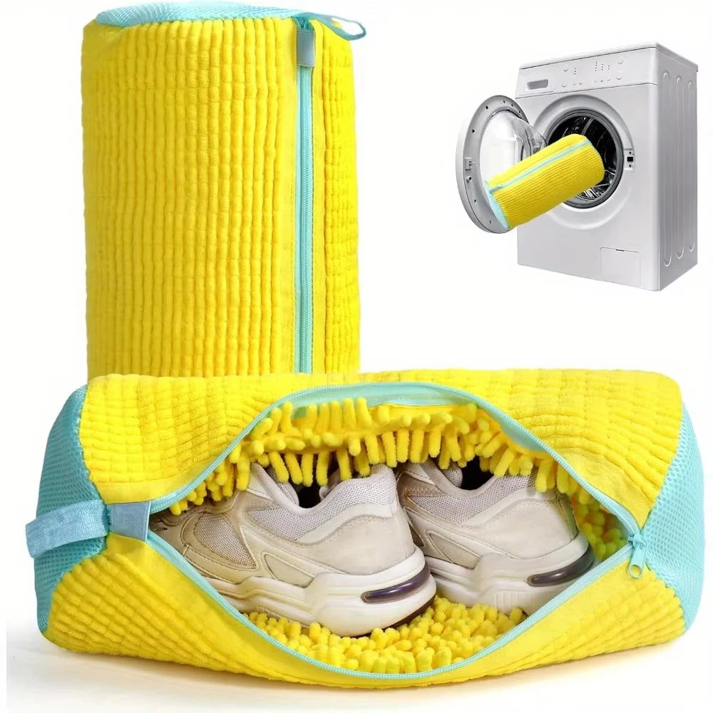 Durable Shoe Washing Machine Bag for All Shoe Types-Yellow with Blue Zipper,Ideal for Sneakers and Casual Shoes,Laundry Wash Bag