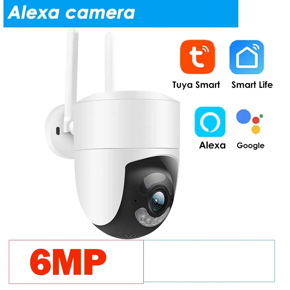 6MP Tuya WiFi Camera Outdoor 2.4G/5G Wifi Surveillance Camera Security Protection CCTV Smartlife Onvif  Alexa Google Video Cam