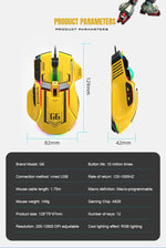 G6 Gaming Mouse Wired 128000DPI ChipA826 RGB Macro-programmable Ergonomic design superior for Gaming and Work