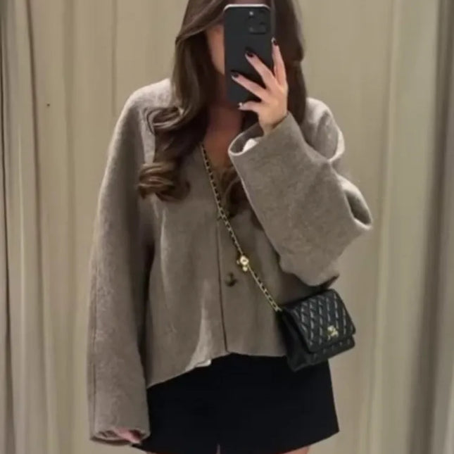 Women Vintage Blends Fit Blazer Coat Fashion Loose Double Breasted Long Sleeve Pockets Female Jackets Chic Lady Commuter Coats