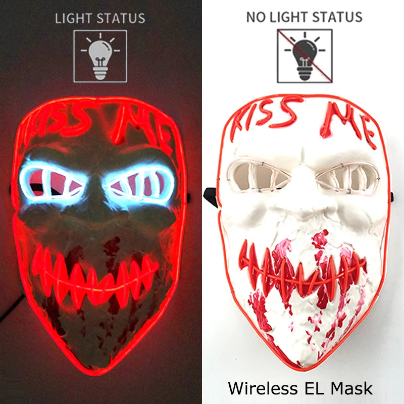 Wireless Neon LED Purge Mask Glow in The Dark Cosplay Horror Mask Halloween Masquerade Party Masks Glowing Funny Dress Up