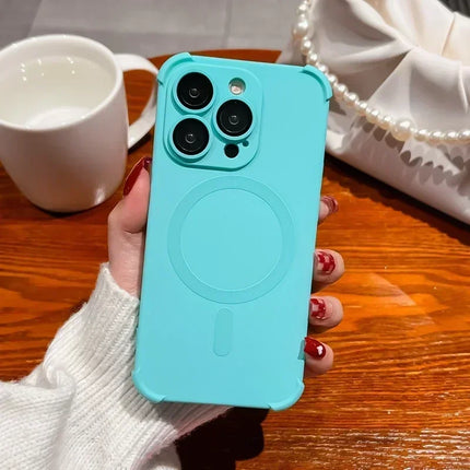 Protection 4-Corner Shockproof Soft Case for IPhone 15 13 12 14 Pro Max Plus for Magsafe Wireless Charge Lens Silicone Cover