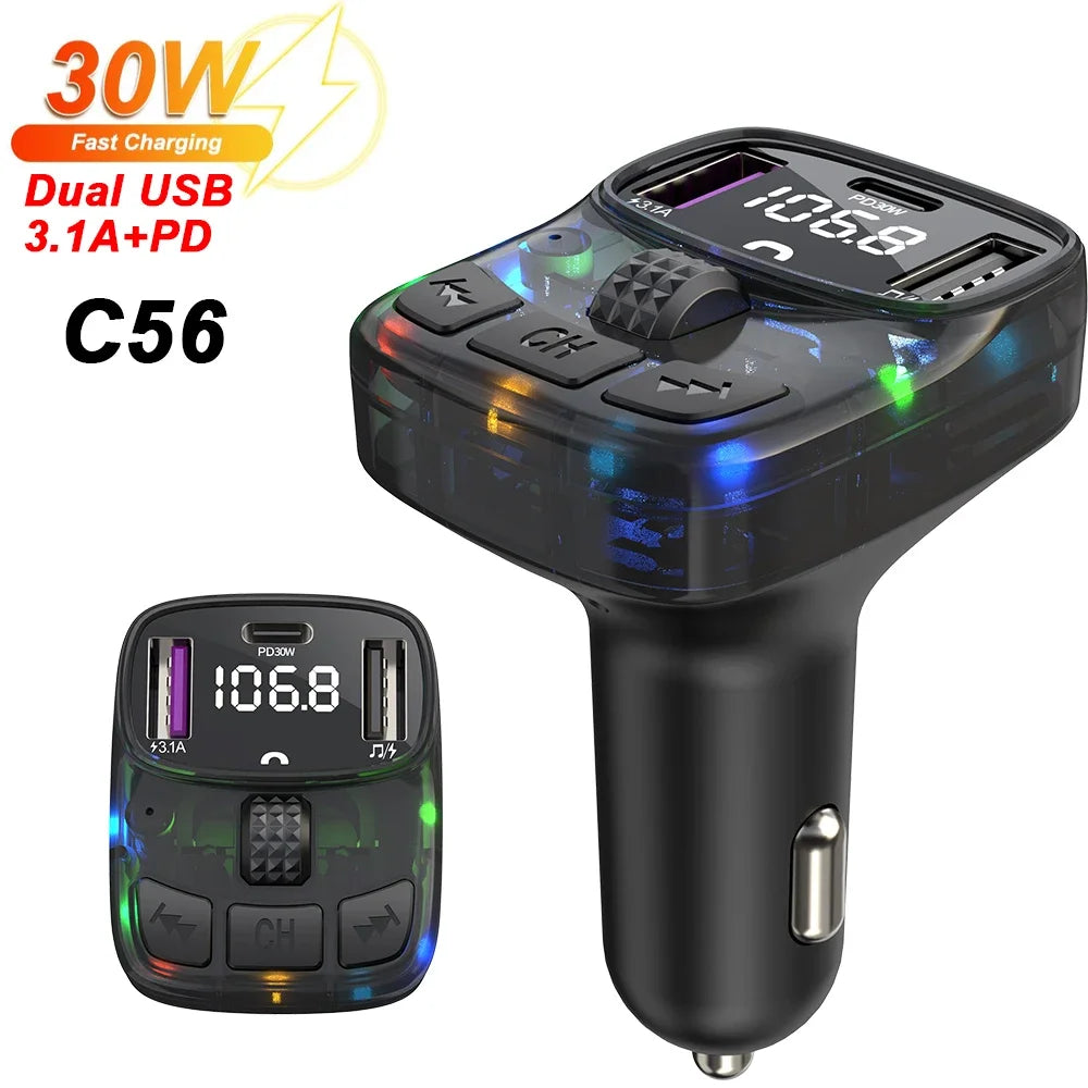 Car Charge Bluetooth 5.3 FM Transmitter Handsfree Car Radio Modulator