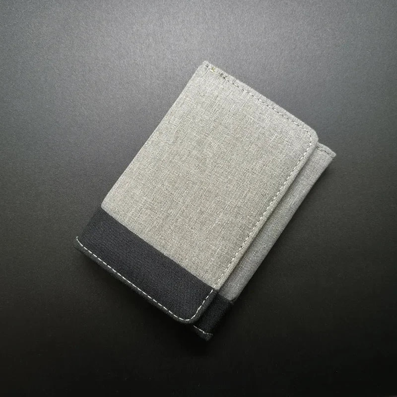 Men's Fashion Short Canvas Wallet Contrasting Colors Small Three Folded Purse Card Coin Small Change Bags