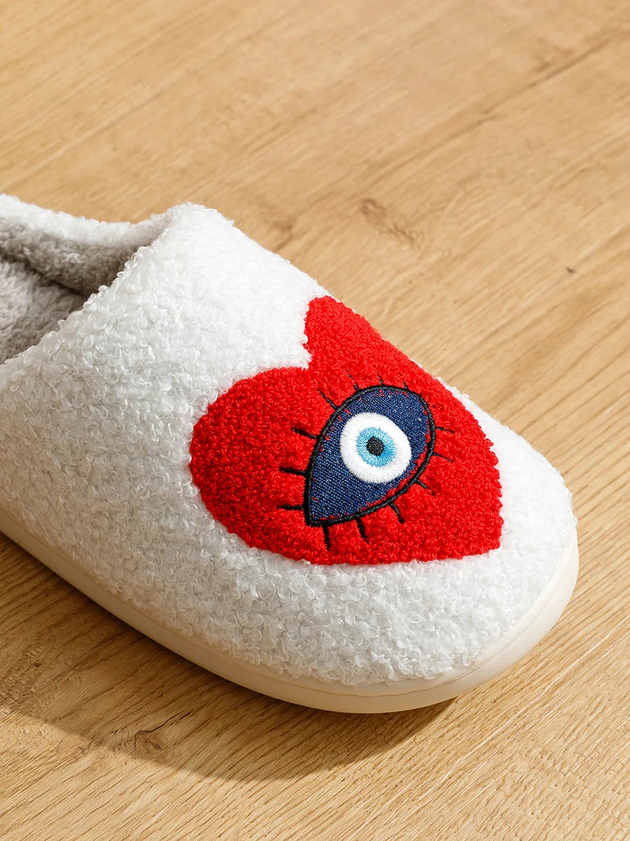 New Home Women's Slippers winter Warm Houseshoes Evil Eye Style Fuzzy Comfy Heart Flat Sole Funny Flip Flops Women Shoes