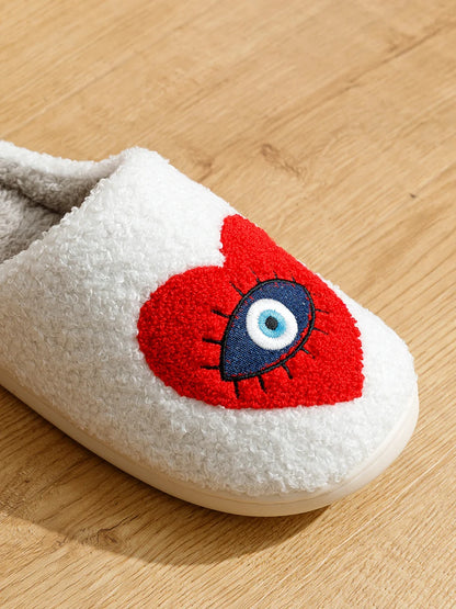 New Home Women's Slippers winter Warm Houseshoes Evil Eye Style Fuzzy Comfy Heart Flat Sole Funny Flip Flops Women Shoes
