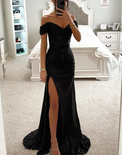2024 New Party Dresses Sequins One Neck Split Casual Fashion Dresses for Female Long Dresses Women's Clothing Vestidos Largos