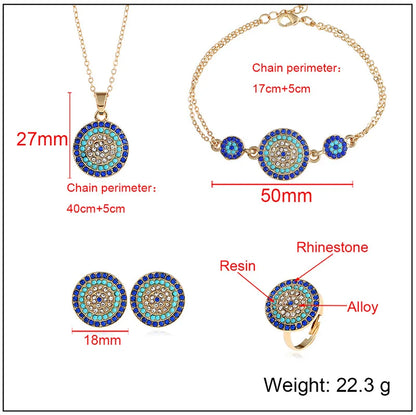 5PCS Devil's Eye Four Piece Set Cross border Source Jewelry Devil's Eye Necklace Earrings Four Piece Set Round Türkiye Blue Eye