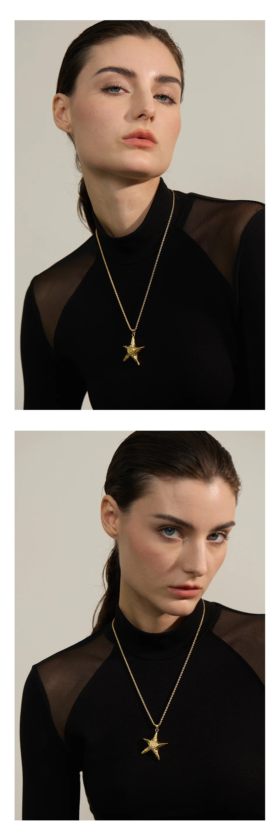 Yhpup 316L Stainless Steel Starfish Pendant Necklace Rust Proof Statement 18K Gold PVD Plated Individualistic Holiday Jewelry