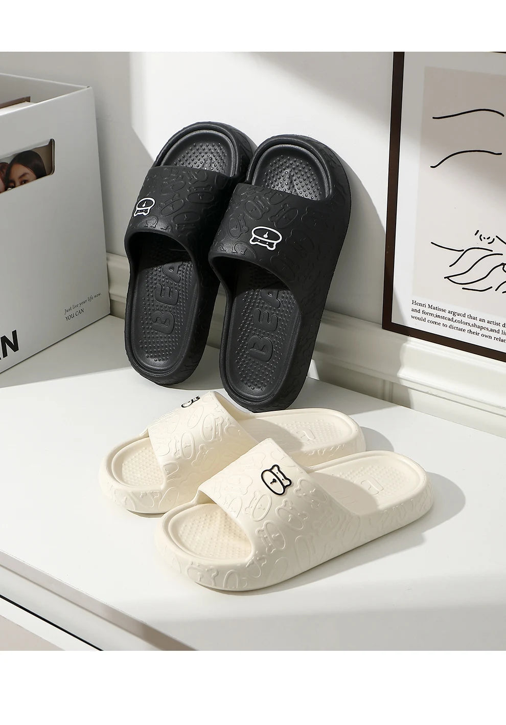 Summer Women Slippers Bathroom Platform Non-Slip Home Bear Cartoon Flip Flops Beach Women Slipper Sandals Slides Indoor Outdoor