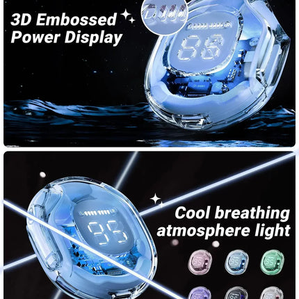 Wireless earphone Bluetooth earbuds Transparent Digital Display TWS Mecha Style For Acefast T8 Sports Headphones