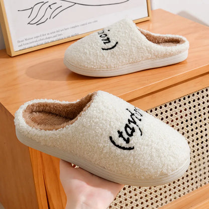 Fashion Version Slippers Winter Men's Women Home Warm Anti-slip Soft Sole Indoor Bedroom Couple Casual Plush Shoes