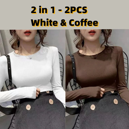 Autumn Office Lady Basic O-Neck Slim T-Shirt Women Solid Multi Color All-Match Trend Casual Top Screw Thread Long Sleeve Elastic