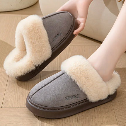 Lucyever Winter Platform Plush Slippers for Women Warm Fluffy Faux Fur Snow Boots Woman Non Slip Sole Cotton Padded Shoes Mujer