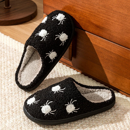 Women Halloween Fashion Cute Little Spider Winter Slippers Indoor Warm Comfort Soft Sole Non Slip Leisure Bedroom Plush Shoes