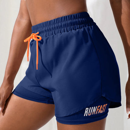 Women's High Rise Yoga Shorts With Elastic Proximity Control Running Shorts, Fake Two Pieces Pants