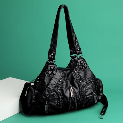 Y2k Women Shoulder Bag Vintage Punk Goth Fashion Designer Leather Tote Bag Large Capacity Rivet Motorcycle Handbag