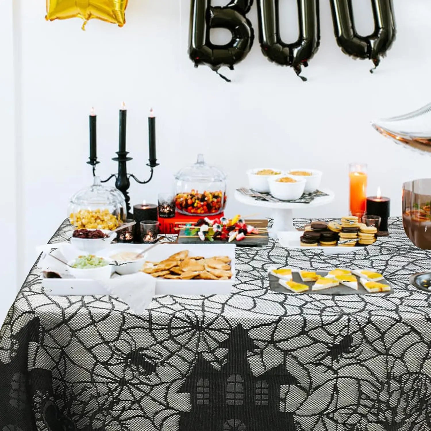 Halloween Lace Table Runner Black Spider Web Tablecloth Fireplace Cover Mantel Halloween Decoration 2024 Home Party Cloth Cover