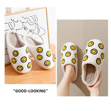 Little Cute Smile Face Slippers Houseshoes Women's House Smile Ladies Indoor Winter Fluffy Cozy Home Comfy Women Shoes