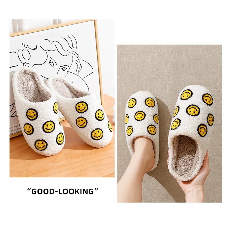 Little Cute Smile Face Slippers Houseshoes Women's House Smile Ladies Indoor Winter Fluffy Cozy Home Comfy Women Shoes