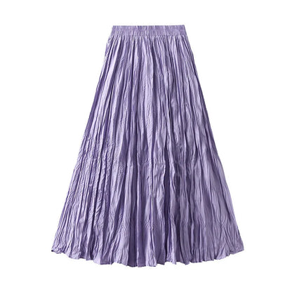 UCXQ Simple Luxury Multi Solid Colors Pleated Skirt For Women's Large Hem Folds A-line Skirts Female 2024 Spring Autumn 23A7004
