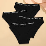 FINETOO 4Pcs Cotton Striped Underwear Women's Panties Letter Belt Briefs Ladies Low Waist Lingerie Solid Breathable Underpants