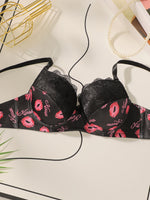 High Quality Printed Patchwork Lace Sexy Lingerie Set For Women's Push Up Bras With Steel Ring Underwear A2174