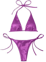 Halter Brazilian Metallic Satin Bikini Women Swimwear Female Swimsuit Two-pieces Bikini Set High Cut Bathing Suit Swim Beachwear