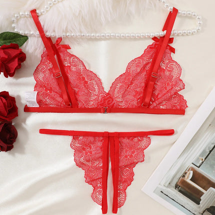 Women Sexy Lingerie Bra Thongs Sets Ultrathin Lace Lingerie Set Temptation Erotic Open Bra Crotchless Outfits For Pretty Girls