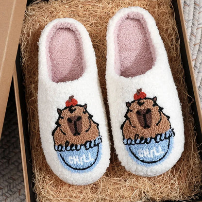 Christmas Elk Cotton Slippers For Women Men Winter Cute Cartoon Slippers Indoor Non Slip Couple Floor Slides Home Plush Shoes
