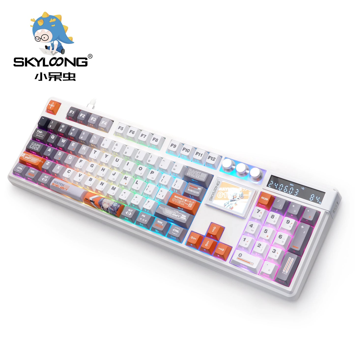 SKYLOONG GK104 Pro Full-Size 3-Mode Wireless Mechanical Keyboard with 2.0 Screen 3 Knobs Hot-Swappable Silent Switch PBT keycaps