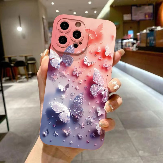 Butterfly & Floral Design Shockproof Phone Case for iPhone 11 12 13 14 15 16 Pro Max 16E Mini XR XS X 7 8 Plus SE2 Matte Cover