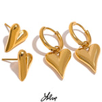 Yhpup Stainless Steel Chic Heart Huggie Hoop Earrings Charm Gold Color Tarnish Free Trendy Fashion Jewelry for Women Bijoux