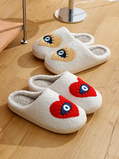 New Home Women's Slippers winter Warm Houseshoes Evil Eye Style Fuzzy Comfy Heart Flat Sole Funny Flip Flops Women Shoes