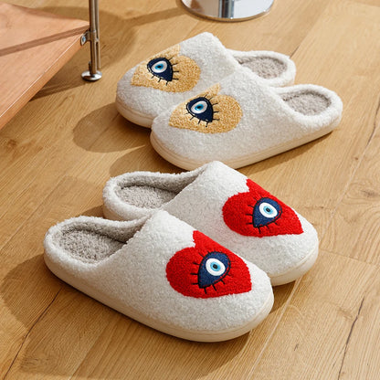 New Home Women's Slippers winter Warm Houseshoes Evil Eye Style Fuzzy Comfy Heart Flat Sole Funny Flip Flops Women Shoes