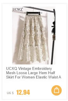 UCXQ Simple Luxury Multi Solid Colors Pleated Skirt For Women's Large Hem Folds A-line Skirts Female 2024 Spring Autumn 23A7004