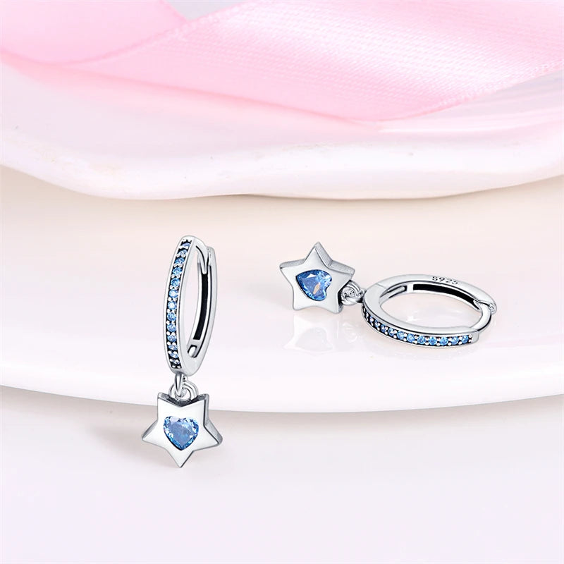 Genuine 925 Sterling Silver Love Feather Earrings Fit Original Charms Hoop  For Women girls Stud Earring Fine Jewelry Gifts
