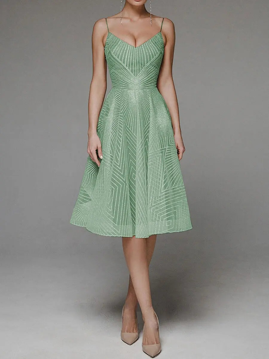 Sexy Spaghetti Slip V-Neck Evening Dresses For Women 2024 Spring Stripes Embroidery Dress Cocktail Party Gowns Robes De Soirée
