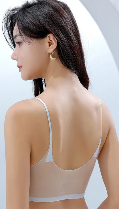 Ultra-thin Ice Silk Padded Bra Seamless Underwear Women's Thin Section  Sling Beautiful Back Vest Tops Big Chest Small Sleep Bra